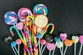 Lollipops, candy, chewing gum and other sweets of different colors