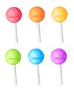 Lollipops collection candy on stick with twisted design sweet candy lollipop illustration icon in cartoon style isolated on