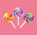 Lollipops collection. Candy on stick with twisted design. Vector illustration.