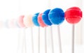 Lollipops in a row with a strong depth-of-field Royalty Free Stock Photo