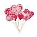 Lollipops set. Cakes and sweets, decorative objects for Mother s Day, Valentine s Day, Women s Day and valentines. Cartoon style, Royalty Free Stock Photo