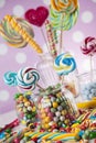Different colorful sweets and lollipops