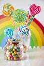 Different colorful sweets and lollipops