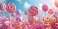 Lollylops sweet lansdcape background. Candyland scene for game or presentation design.