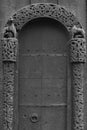 Lom medieval stave church detail. Viking symbol. Norway tourism