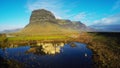 Lomagnupur Mountain, a precipitous promontory on the south coast of Iceland.Amazing Icelandic landscape with water mirror.