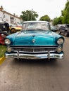 old Ford Customline V8 tudor sedan 1955-1956. Front view. Grille. CADEAA 2021 classic cars Copyspace Royalty Free Stock Photo