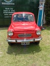 red Fiat 600 sedan two door rear engined unibody built in Argentina 1970s. CADEAA 2021 classic cars