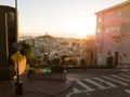 Lombard Street, San Francisco. Aerial view of the crooked street.