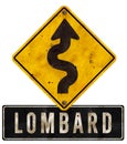 Lombard Street Sign San Francisco Crooked Grunge Royalty Free Stock Photo