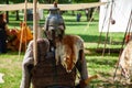 Lombards historical medieval reenactments armor weapons helmets after ancient Rome Royalty Free Stock Photo