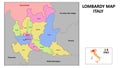 Lombardy Map. State and district map of Lombardy. Political map of Lombardy with neighboring countries and borders