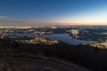 Aerial view of Lombardy and north Italy at dusk with Lake Varese Royalty Free Stock Photo