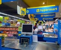 Lombok, Indonesia - April 24, 2023 : Cashier counter or Cash Desk of Hypermart Supermarket