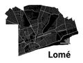 Lome city map, capital of Togo. Municipal administrative borders, black and white area map with rivers and roads, parks and