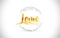 Lome Welcome To Word Text with Handwritten Font and Golden Texture Design.