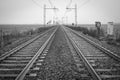 Lomellina countryside railways. Black and white photo Royalty Free Stock Photo