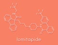 Lomitapide cholesterol lowering drug molecule. Used in treatment of homozygous familial hypercholesterolemia. Skeletal formula.