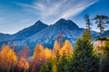 Lomnica Peak at sunset in autumn season