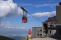 Lomnicky stit, High Tatra mountains / SLOVAKIA - July 6, 2017: Amazing aerial lift full of tourists from station Skalnate pleso to