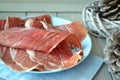 Lomo thin pieces of cured marbled meats Royalty Free Stock Photo