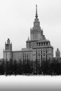 Lomonosov Moscow State University at winter. MGU. The Sparrow Hills. Russia. Royalty Free Stock Photo