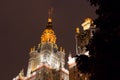 Lomonosov Moscow State University at winter. MGU. The Sparrow Hills. Russia. Royalty Free Stock Photo