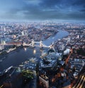 London aerial view with Tower Bridge in sunset time Royalty Free Stock Photo