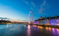 London Aquarium and the London Eye at twilight