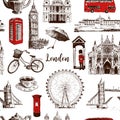 London architectural symbols hand drawn vector seamless pattern sketch.