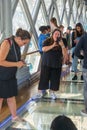 Glass floor at the Tower Bridge high above the Thames