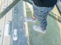 Glass floor at the Tower Bridge high above the Thames