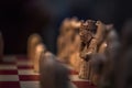 London - August 06, 2018: Ancient chess pieces in the Brtitish Museum in London, England