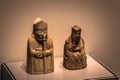 London - August 06, 2018: Ancient chess pieces in the Brtitish Museum in London, England