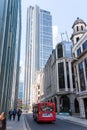 LONDON -AUGUST 6:Typical double decker bus in The City of London