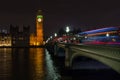 London Big Ben night bus light trails UK Royalty Free Stock Photo