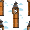 London Big Ben tower seamless pattern building