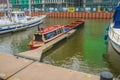 London boat in old harbor canal on Old Town, Gdansk, Poland