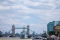 London Bridge and HMS Belfast in the harbor in a single panorama