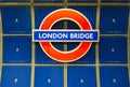 London Bridge sign against blue in the London Tube London UK 1-10-2018