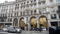 London, Britain-September, 2019: Apple store is located in old architectural building of European city. Action. Walking