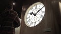 London, Britain-September, 2019: Vintage floor clock in Museum. Action. Old large clock with beautiful dials are behind