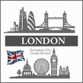 London - British city skyline black and white silhouette. Vector illustration.