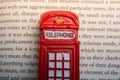 London, British and English symbol phone booth on book page