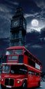 London Bus Under Moonlight Royalty Free Stock Photo