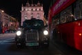 London cab front view. Classical taxi cab in London. Royalty Free Stock Photo