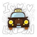 London cab - taxi vector illustration. London taxi cartoon design with decoration elements. London cab and taxi fun icon Royalty Free Stock Photo