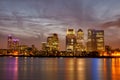 London Canary Wharf cityscape at night Royalty Free Stock Photo