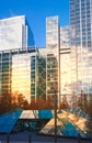 London Canary Wharf modern buildings sunset reflection Royalty Free Stock Photo