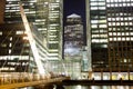 LONDON, CANARY WHARF UK - APRIL 4, 2014 Canary Wharf square view in night lights Royalty Free Stock Photo